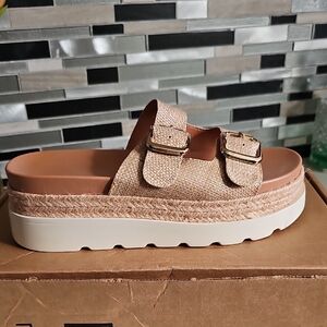 Madden Girl Beige Buckle Platform Sandals